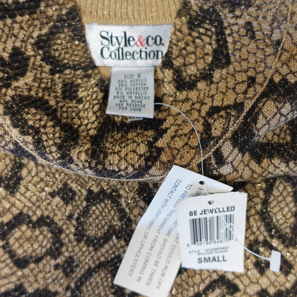 Gold Black Bronze Snake Metallic Mock Neck Sleeveless Knit Top Small Vintage Y2K - Picture 3 of 7